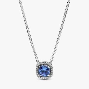 Pandora Sparkling Square Blue Halo Pendant Necklace